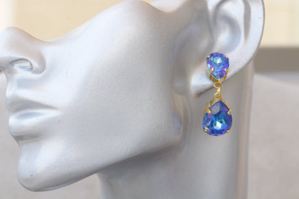 Blue Royal Earrings, Gold And Blue Earrings,Teardrop Minimalist Earrings,Bridal Earrings. Sapphire Crystal Earrings.Something blue For Bride