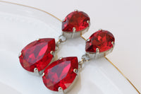 RED RUBY EARRINGS, Silver Red Crystal Earrings, Red Teardrop Earrings, Crystal Bridal Earrings,Bridesmaid Necklace Earrings Set,Red Jewelry