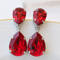 RED RUBY EARRINGS, Silver Red Crystal Earrings, Red Teardrop Earrings, Crystal Bridal Earrings,Bridesmaid Necklace Earrings Set,Red Jewelry