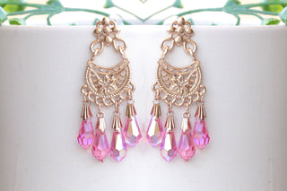 PINK FUCHSIA Fringes Earrings, Hoop Dangle Earrings, Gipsy Earrings, TASSEL Earrings, Rose Gold Earrings, Bridal Hoop Earrings ,Gift For Her