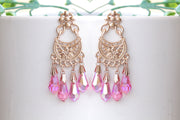 PINK FUCHSIA Fringes Earrings, Hoop Dangle Earrings, Gipsy Earrings, TASSEL Earrings, Rose Gold Earrings, Bridal Hoop Earrings ,Gift For Her