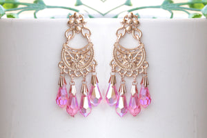PINK FUCHSIA Fringes Earrings, Hoop Dangle Earrings, Gipsy Earrings, TASSEL Earrings, Rose Gold Earrings, Bridal Hoop Earrings ,Gift For Her