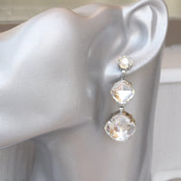 CRYSTAL SILVER EARRINGS, Bridal Clear Crystals Earrings, Statement Vintage Earrings, Long Earrings For Bride,Wedding Earrings, White Earring