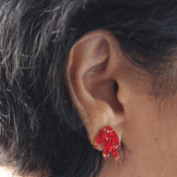 RED CLIMBING EARRINGS, Ear Climber Earring, Ear Crawler Earrings, Bright Red Ruby Crystal Jewelry, Bridal Earrings, Rocker Earrings,Ear Cuff