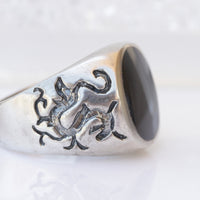 BLACK ENAMEL RING, Silver Sterling 925 Ring, Men's Ring, Gift For Him, Engraved Silver Ring For Man,Boho Black Rings, Christmas Husband Gift