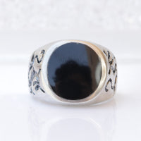 BLACK ENAMEL RING, Silver Sterling 925 Ring, Men's Ring, Gift For Him, Engraved Silver Ring For Man,Boho Black Rings, Christmas Husband Gift