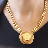 COIN NECKLACE, Chunky Gold Plated Necklace, Gourmet Chunky Necklace, Gold Coin Necklace, Coin Big Pendant, Gold Statement Gold Link Choker