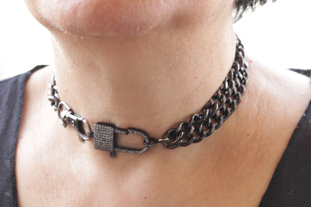 BLACK Chain choker with padlock, Collar padlock, Chunky locking choker Women, Daily Chain necklace, Padlock choker, Padlock necklace