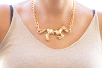 HORSE NECKLACE, Chunky Gold Horse Necklace, Layers Large Necklace, Vintage Style Horse Necklace,Animal Big Pendant,Statement Gold Rope Chain