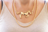 HORSE NECKLACE, Chunky Gold Horse Necklace, Layers Large Necklace, Vintage Style Horse Necklace,Animal Big Pendant,Statement Gold Rope Chain