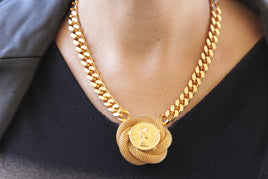 COIN NECKLACE, Chunky Gold Plated Necklace, Gourmet Chunky Necklace, Gold Coin Necklace, Coin Big Pendant, Gold Statement Gold Link Choker