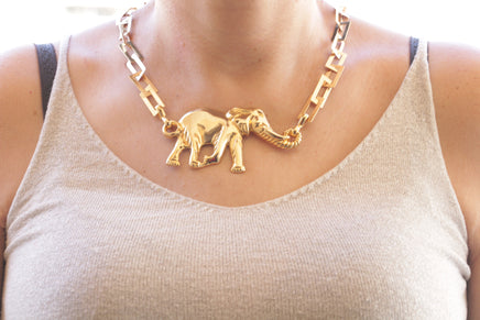 GOLD ELEPHANT NECKLACE, womens necklaces, elephant pendant, Gift For Woman, Gold Boho Necklace, Gold Statement Necklace, Big Elephant Charm