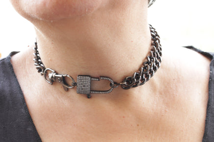 BLACK Chain choker with padlock, Collar padlock, Chunky locking choker Women, Daily Chain necklace, Padlock choker, Padlock necklace