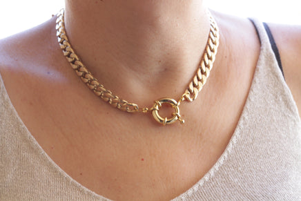 O CHUNKY NECKLACE, O Gold Choker Necklace, O Collar Necklace, O Ring Necklace, O Chain Choker Necklace, Statement Gold Hoop Gourmet Chain