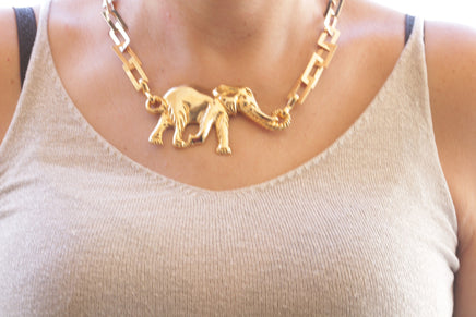 GOLD ELEPHANT NECKLACE, womens necklaces, elephant pendant, Gift For Woman, Gold Boho Necklace, Gold Statement Necklace, Big Elephant Charm