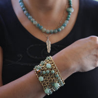 CHUNKY LINK BRACELET, Magnetic Clasp Bracelet,Beaded Gold Bracelet, Gift For Her,Green Mint Opal Bracelet, Stack Chunky Bangle, Holiday Gift