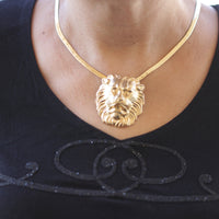 LION Necklace, Lion Women Necklace,Lion Chunky Choker, Vintage Style Lions Necklace, Gold Trendy Statement, Large Lion Pendant, Gift For her