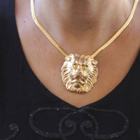 LION Necklace, Lion Women Necklace,Lion Chunky Choker, Vintage Style Lions Necklace, Gold Trendy Statement, Large Lion Pendant, Gift For her