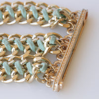 CHUNKY LINK BRACELET, Magnetic Clasp Bracelet,Beaded Gold Bracelet, Gift For Her,Green Mint Opal Bracelet, Stack Chunky Bangle, Holiday Gift