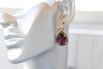 PURPLE EARRINGS, Ametyst Crystal Wedding, Dark Purple Drop Ring Earrings, Gold Purple Black Earrings, Woman Formal Jewelry,Teardrop Earrings