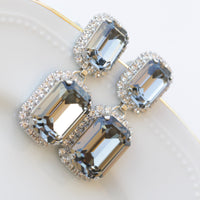 BRIDAL EARRINGS, Crystal Wedding Earrings, Dangle Gray Earrings, Black diamond Crystal Earrings, Long Earrings, Vintage Bride Chandeliers