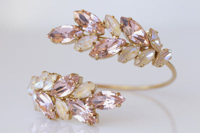 BLUSH IVORY BRACELET, Evening Bracelet, Morganite Crystal Wedding Bracelet, Light Pink Cuff Bracelet, Bridal Unique Bracelet For Woman Gift