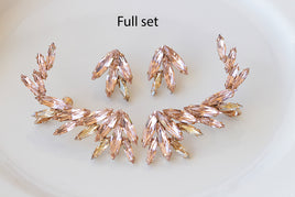 BLUSH CLIMBING EARRINGS, Ear Climber Earring, Ear Crawler Earrings, Light Pink Crystal Jewelry, Bridal Earrings, Morganite Crystal Earrings