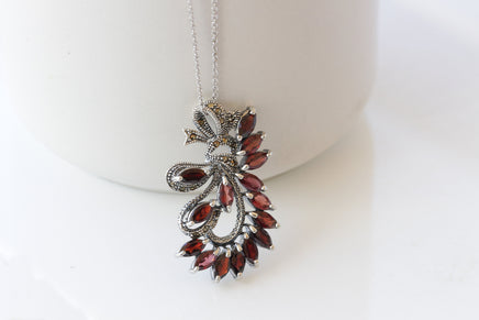 Garnet pendant , Antique necklace, Victorian necklace, Old sterling necklace, Vintage garnet sterling pendant,Garnet necklace,Antique garnet