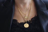 GOLD COIN NECKLACE, Layered Necklace,2 Necklace Jewelry set, Statement gold Double necklace,Long Coin Necklace, Medallion Lariat Necklace