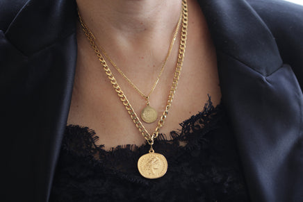 GOLD COIN NECKLACE, Layered Necklace,2 Necklace Jewelry set, Statement gold Double necklace,Long Coin Necklace, Medallion Lariat Necklace