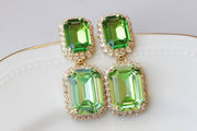GREEN PERIDOT EARRINGS, Crystal Bridal Wedding Earrings, Estate Art Deco Earrings, Light Green Earrings, Drop And Studs Earrings,Olive Green