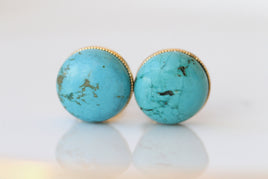 Turquoise stud earrings, Clip On Or Pierced stud earrings, Blue Turquoise jewelry, December birthstone,Circle Minimalist Gemstone earrings