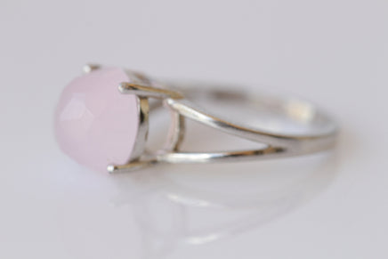 Rose Quartz Ring, Natural Light Pink Circle Stone Ring. Engagement Gemstone Ring. Sterling Silver 925 Ring.Simple Wedding Ring Earrings Gift