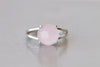 Rose Quartz Ring, Natural Light Pink Circle Stone Ring. Engagement Gemstone Ring. Sterling Silver 925 Ring.Simple Wedding Ring Earrings Gift