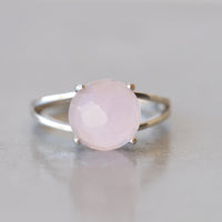 Rose Quartz Ring, Natural Light Pink Circle Stone Ring. Engagement Gemstone Ring. Sterling Silver 925 Ring.Simple Wedding Ring Earrings Gift