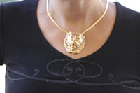 LION Necklace, Lion Women Necklace,Lion Chunky Choker, Vintage Style Lions Necklace, Gold Trendy Statement, Large Lion Pendant, Gift For her