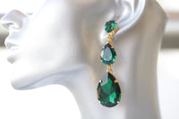 EMERALD DROP EARRINGS, Dark Green Earrings, Formal Evening Earrings, Gift , Long Bridal Earrings, Statement Earrings, Mother of the bride