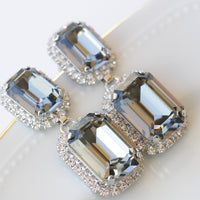 BRIDAL EARRINGS, Crystal Wedding Earrings, Dangle Gray Earrings, Black diamond Crystal Earrings, Long Earrings, Vintage Bride Chandeliers