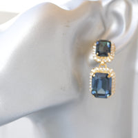 NAVY BLUE EARRINGS, Dark Blue Wedding Earrings, Long Blue Earrings, Blue Gold Crystal Earrings, Art Deco Earrings, Vintage Bride Chandeliers