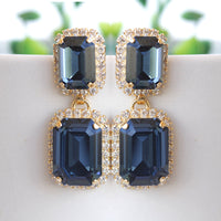 NAVY BLUE EARRINGS, Dark Blue Wedding Earrings, Long Blue Earrings, Blue Gold Crystal Earrings, Art Deco Earrings, Vintage Bride Chandeliers