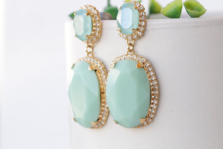 MINT GREEN EARRINGS, Evening Earrings, Chandelier Statement Earrings, Light Green Formal Earrings For The Bride, Oversized  Earring Gift