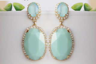 MINT GREEN EARRINGS, Evening Earrings, Chandelier Statement Earrings, Light Green Formal Earrings For The Bride, Oversized  Earring Gift