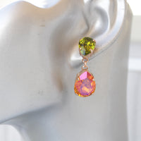 ORANGE GREEN Earrings, Coral Olive Green Earrings, Persimmon Color Earrings, Tangerine Drop Long Earrings, Bridal Earrings, Gift For Woman