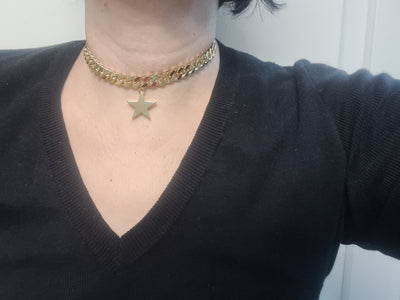 STAR CHUNKY NECKLACE, Women Chunky Choker, Star necklace, Gold statement Necklace, Chunky link necklace, Gold link necklace, Short Necklace