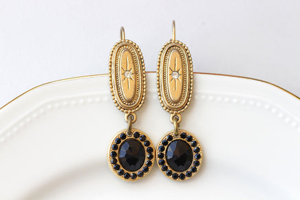 BLACK GOLD EARRINGS, Woman Drop Earrings, Evening Earrings, Vintage Dangle long Earrings, Bridal Black Gold Earring, Unique Earrings Gift