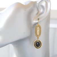 BLACK GOLD EARRINGS, Woman Drop Earrings, Evening Earrings, Vintage Dangle long Earrings, Bridal Black Gold Earring, Unique Earrings Gift