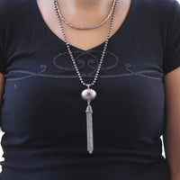 LONG TASSEL NECKLACE, Women Lariat Antique Silver Chain Necklace, Boho Necklace, Tassel Pendant, Bohemian Jewelry, Fringes Pendant Necklace