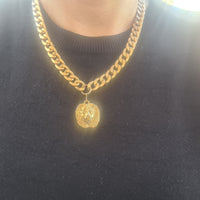 GOLD COIN NECKLACE, Unisex Chunky Necklace,Unique Gold Chunky Necklace, Lion Coin Necklace, Woman Big Pendant,Statement Gold Link Choker