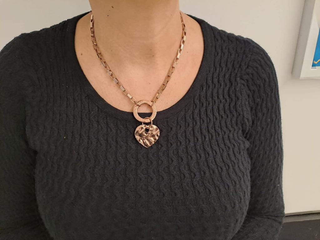 Heart Chunky Necklace, O Chain Necklace For Woman Gift, Statement Rose Gold necklace, Unique Necklace, Rectangle Chain , Vintage Necklace