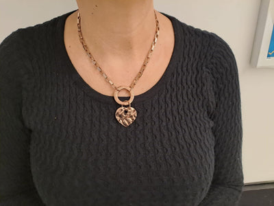Heart Chunky Necklace, O Chain Necklace For Woman Gift, Statement Rose Gold necklace, Unique Necklace, Rectangle Chain , Vintage Necklace